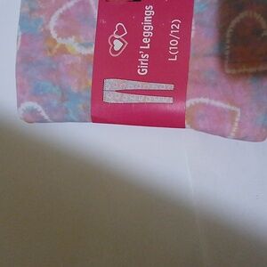 Girls Hearts Pink multi color leggings Size L NWT